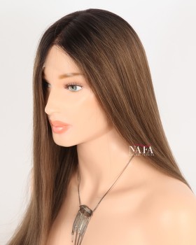 20-Inch Brown Blonde Highlights Lace Front Human Hair Wig