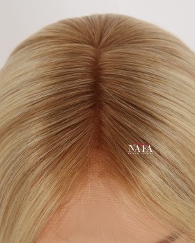 20-Inch Brown Roots Blonde 613 Human Hair Wig