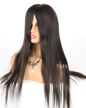 22-Inch Long Black Human Hair Straight Glueless Wig