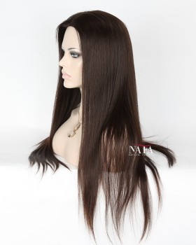 22-inch Long Black Real Human Hair Wig for Ladies
