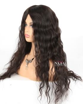 22-Inch Long Wavy Black Glueless Human Hair Wig