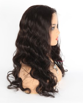 22 Inch Body Wave Wig Long Black Wavy Color 1B Human Hair Wig