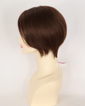 6-Inch Short Real Hair Medium Brown Pixie Wig With Bangs