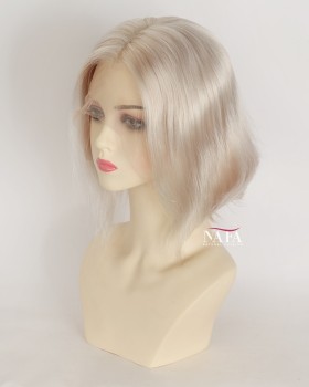  8-Inch Human Hair Lace Front Platinum Grey Wig for Women