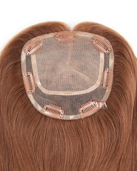 Best 16 Inch Silk Base Light Brown Human Hair Topper for Women