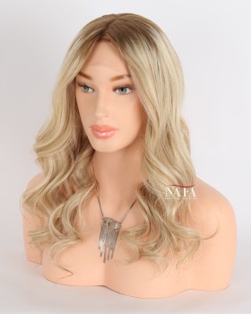 18-inch-blonde-human-hair-with-brown-roots-glueless-beach-wave-wig