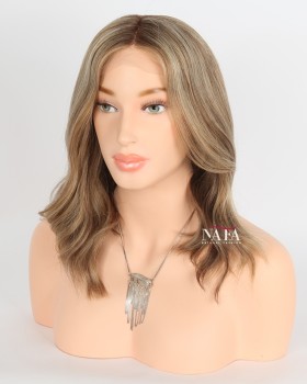 12 Inch  Shoulder Length Brown Wavy Bob Hair Wig