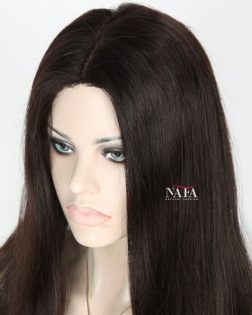 20 Inch Long Straight Black Human Hair Wig With Baby Hair