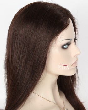 Long Dark Brown Straight Wig Silk Base Human Hair Wigs