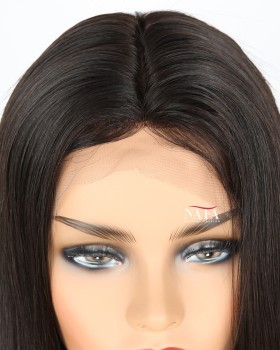 Real Hair Wigs Long Straight Black Dark Brown Wig