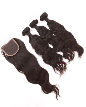 Cheap 3 Bundles Natural Straight Cambodian Hair  With 4x4 Lace Closure