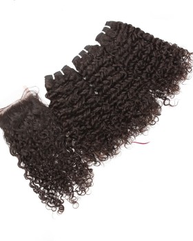 Virgin Brazilian Curly Hair 3 Bundles With 4x4 Closure