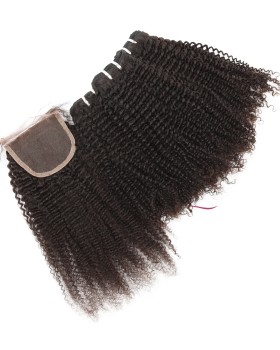 Afro Curly Hair Weave 3 Bundles With a 4 by 4 Lace Closure