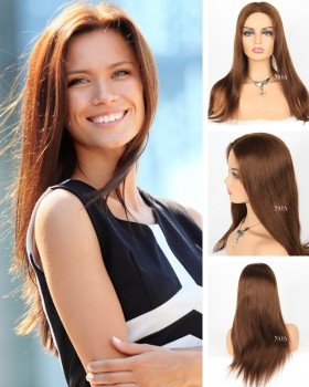 medium brown straight hair wig