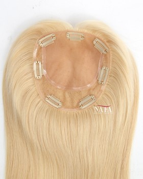 Natural Looking Real Human Hair Topper Silk Base Blonde Topper Hair Piece