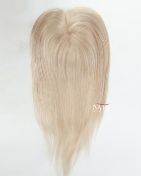 Platinum Blonde White Human Hair Topper For Women