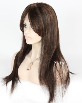 Straight Hair 1B30 Highlighted Wigs With Bangs Black Wig With Red Highlights 