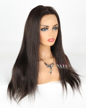 Yaki Straight Human Hair Dark Brown Wig 